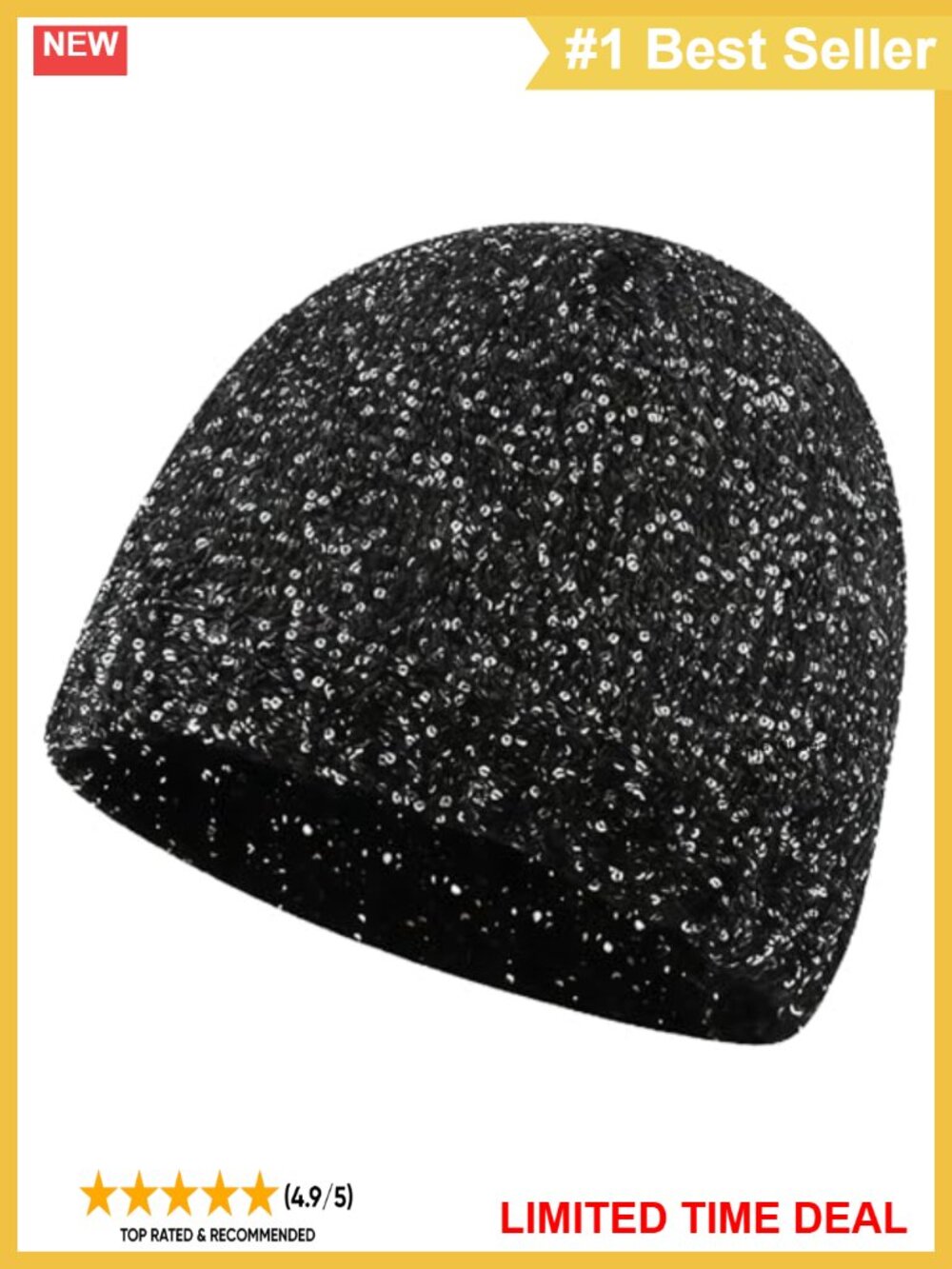 Slouchy Sequin Beanie Hat Glitter Winter Sparkly Stretch Women's
